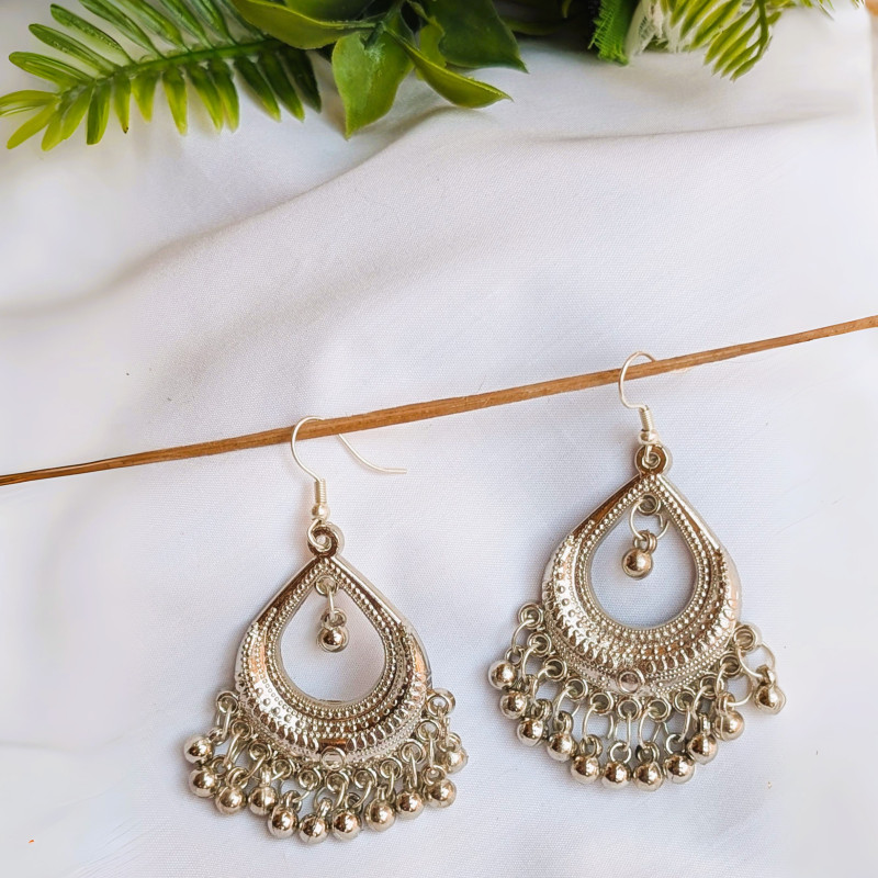 Royal Natural Oxidized Waterdrop Jhumkas with Ghungroos