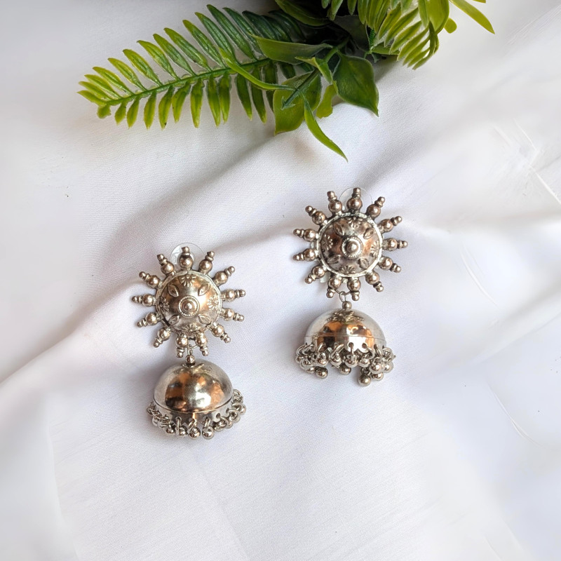 Solar Grace Oxidized Silver Earrings