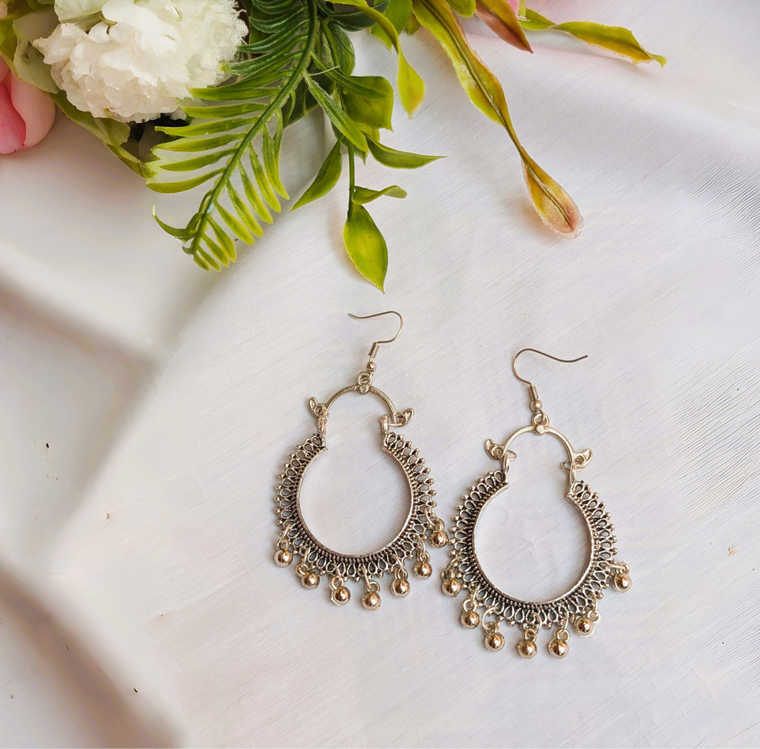 Stunning Silver Oxidized Hoop Earrings with Ghungroos