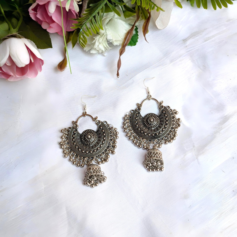 Stunning Oxidized Silver Jhumka Earrings